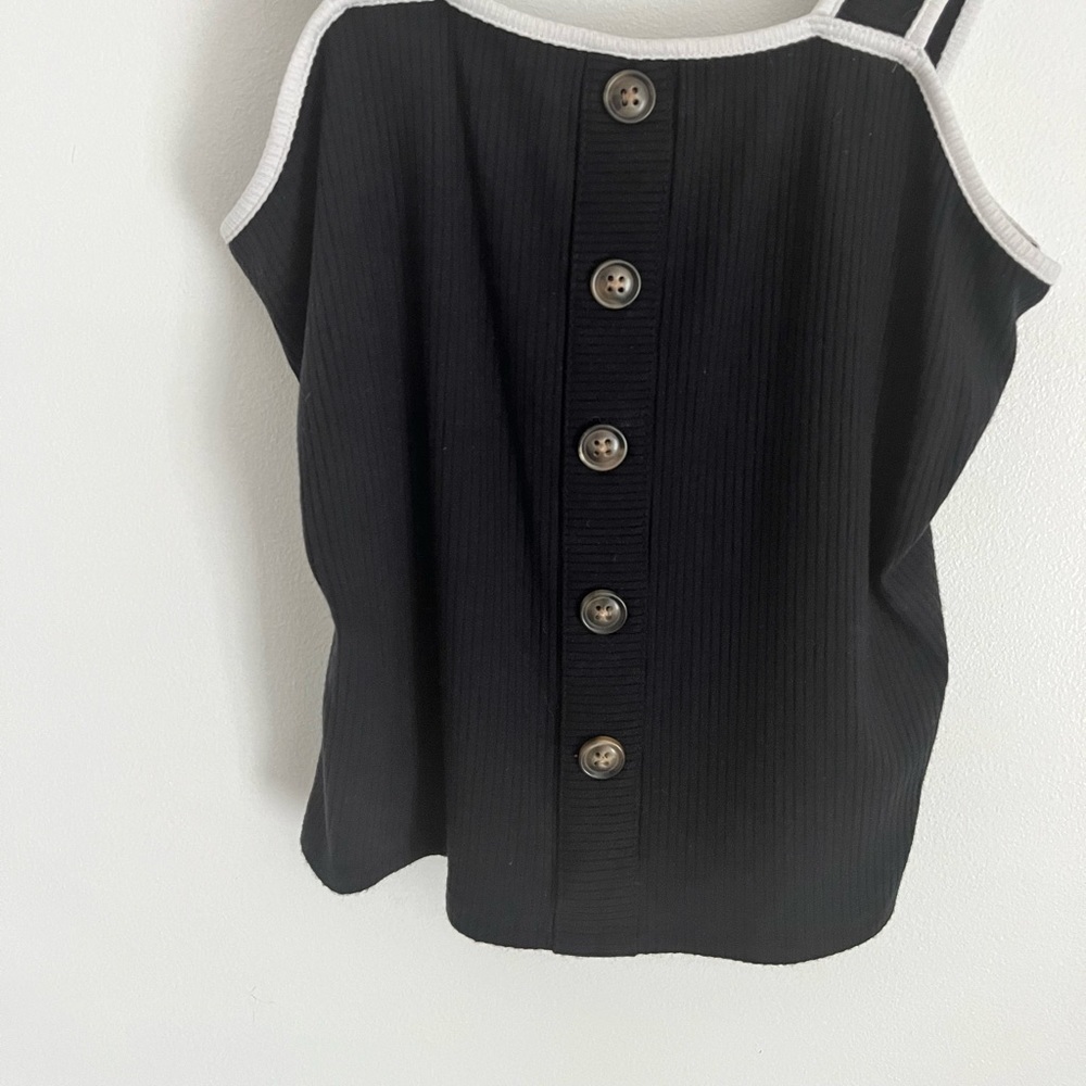 A New Day Black Tank Crop Top Button Ribbed Womens size small - Picture 2 of 4